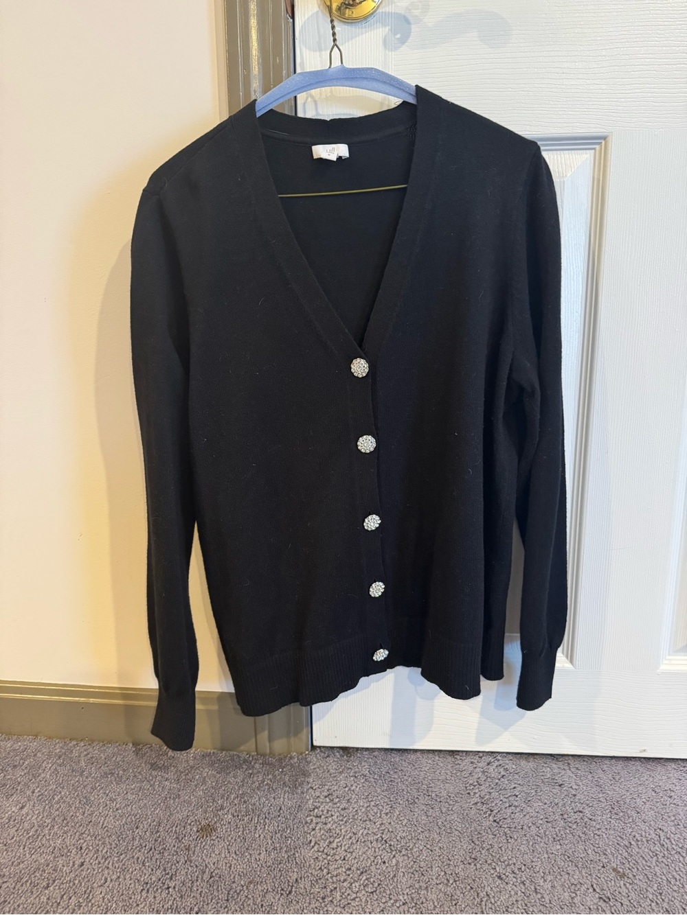 J. Jill Black V-Neck Button Cardigan with Sparkle Buttons